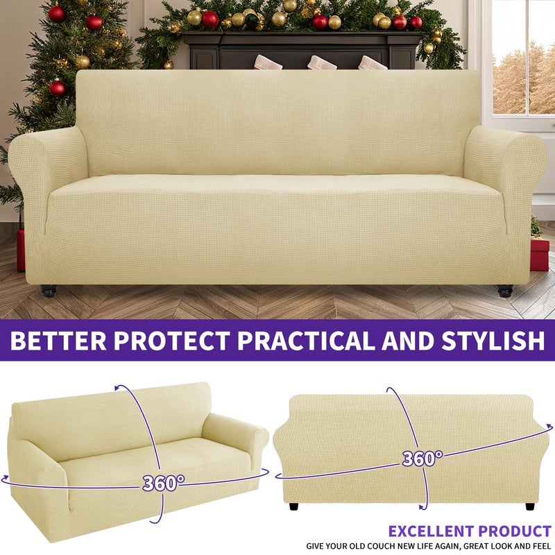 ZNSAYOTX Super Stretch Couch Cover (72"-92") Universal Sofa Covers with Elastic Bottom, Dog Cat Pets Friendly Washable Furniture Protector Fitted Sofa Slipcovers Stay in Place (Beige, Sofa) - Image 2